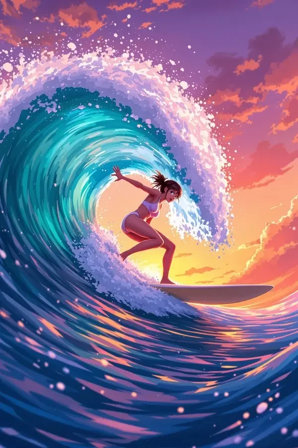 冲浪少女的黄昏